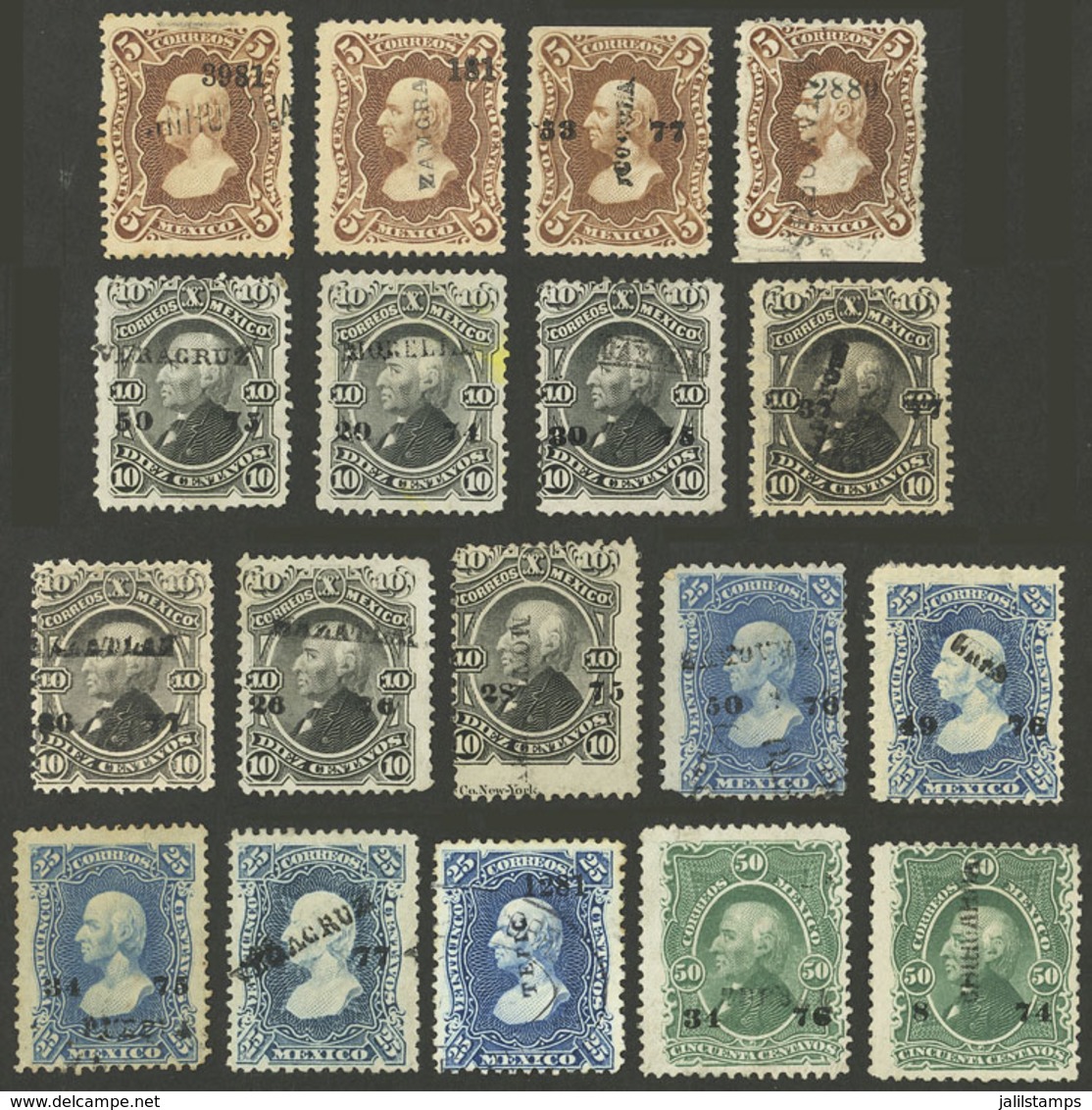 MEXICO: Sc.106 + Other Values, 1874/81, Lot Of Mint Or Used Stamps, In General With Overprints Of Rare Districts, Almost - Mexique
