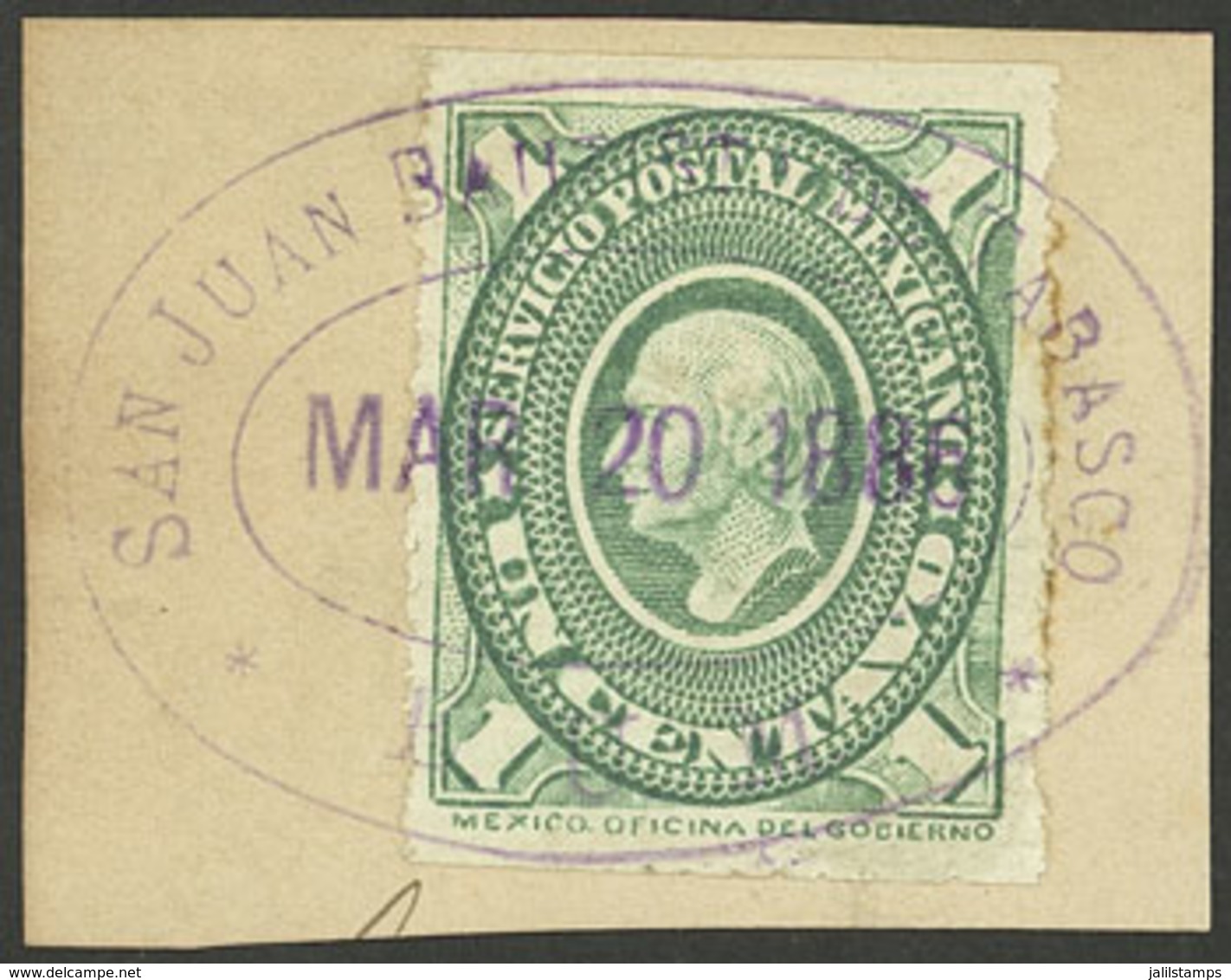 MEXICO: Sc.165, Tied On Fragment By Nice Violet "SAN JUAN BAUTISTA DE TABASCO" Oval, VF!" - México