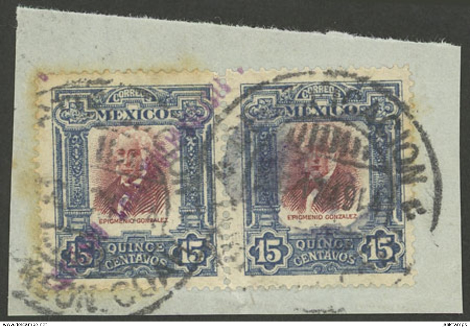 MEXICO: Sc.316, Pair On Fragment, The Left Stamp With Violet Overprint "Gobierno Constitucionalista" Applied By Hand, In - Mexico