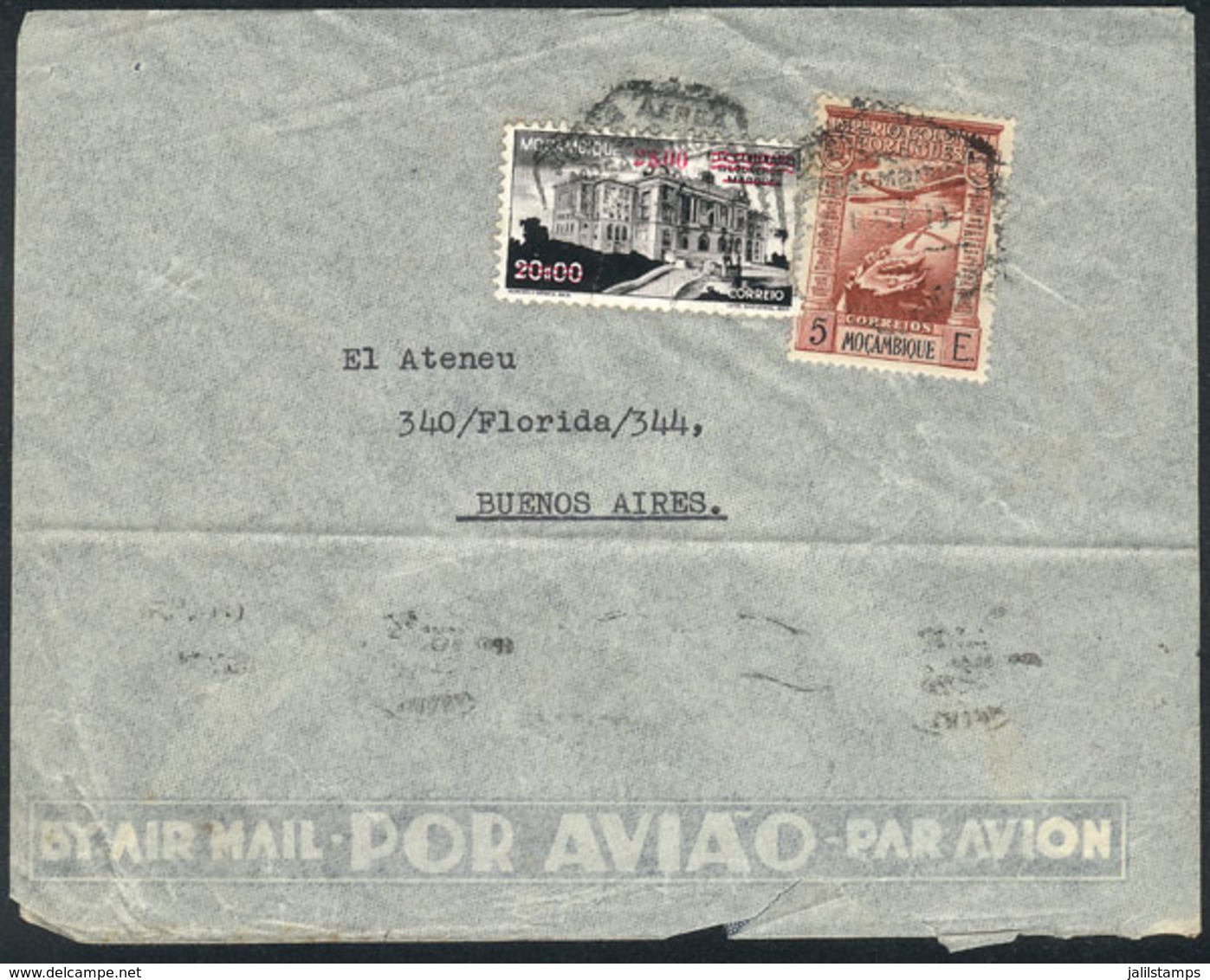 MOZAMBIQUE: Airmail Cover Franked With 25E. Sent To Argentina In 1947, Minor Defects, Rare Destination! - Mozambico