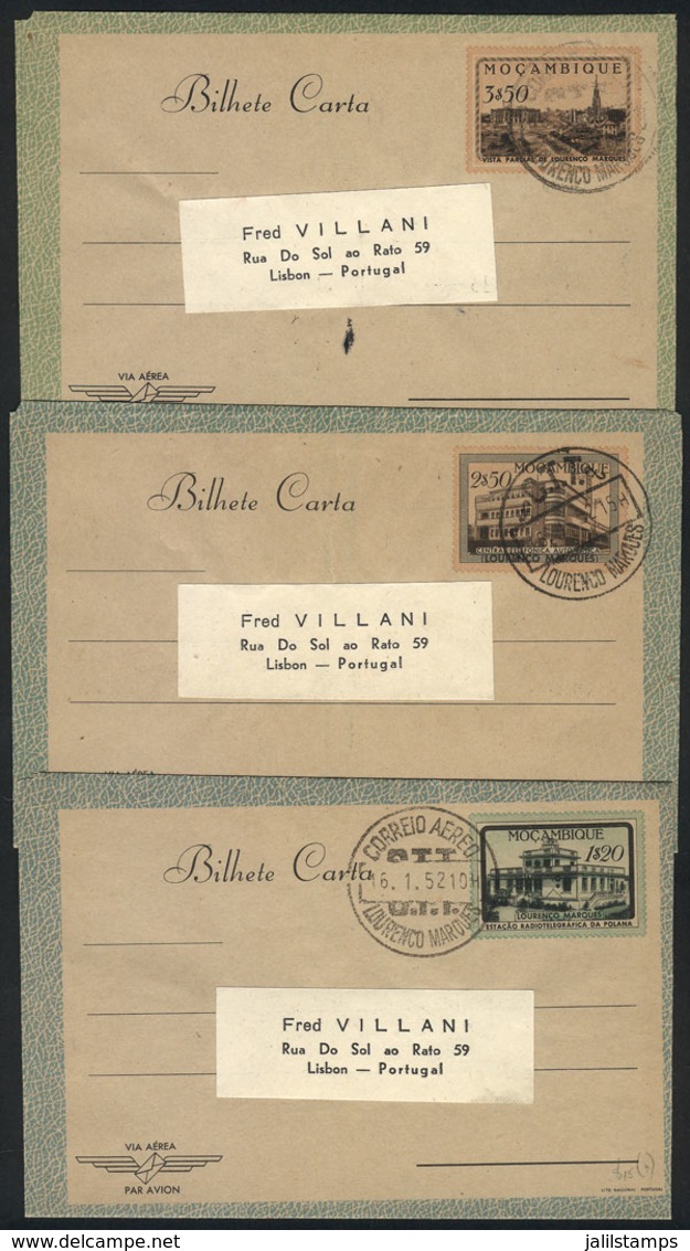 MOZAMBIQUE: 3 Aerograms Sent To Portugal On 16/JA/1952, VF Quality! - Mozambique