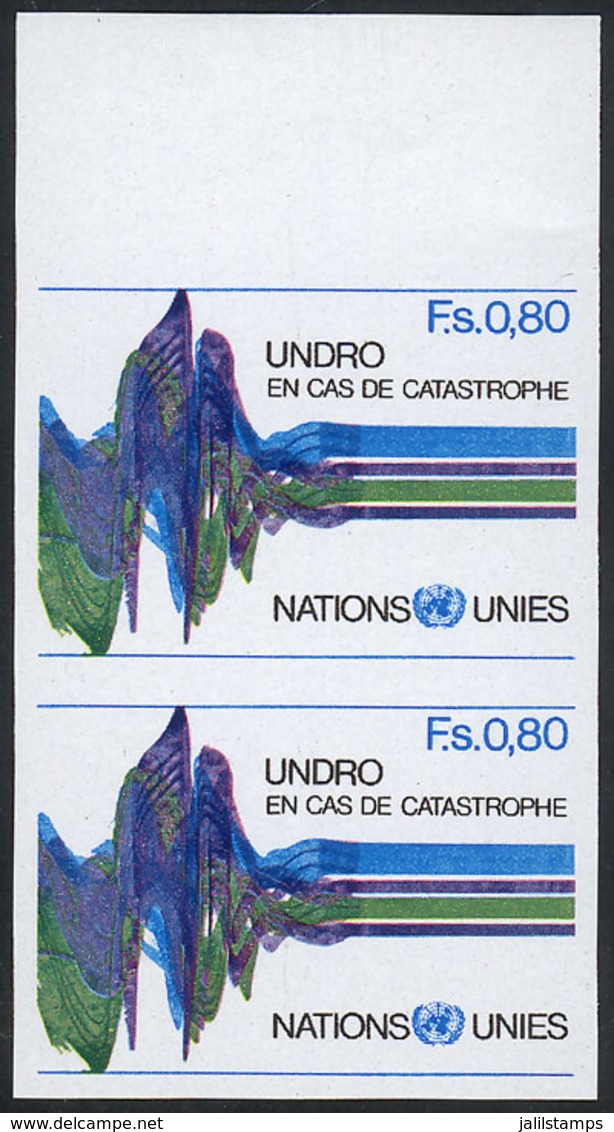 UNITED NATIONS - GENEVE: Sc.82, 1979 80c. Seismography, Rare IMPERFORATE PAIR, MNH, Excellent Quality! - Autres & Non Classés