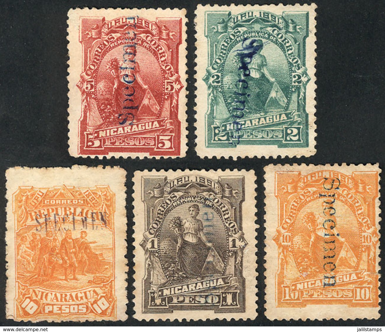 NICARAGUA: 5 Old Stamps With SPECIMEN Overprint, Interesting! - Nicaragua