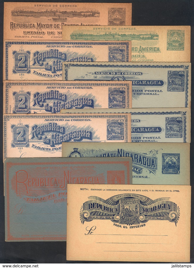 NICARAGUA: 10 Old Unused Postal Cards, 2 Are Double (with Reply Paid), Very Thematic: Ships, Mountains, Maps, VF Quality - Nicaragua