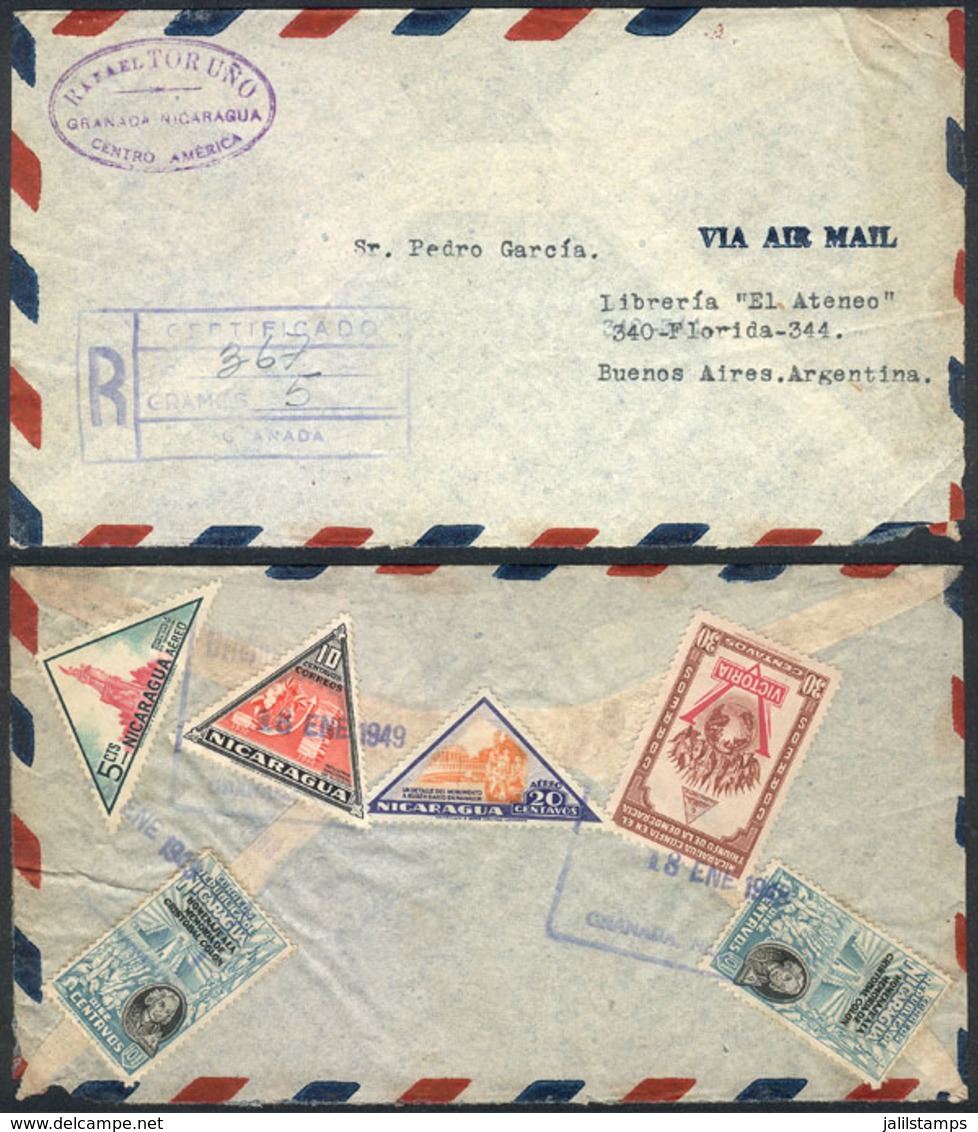 NICARAGUA: Cover Franked On Reverse With 6 Different Stamps (3 Of TRIANGULAR Shape), Sent From Granada To Argentina On 1 - Nicaragua