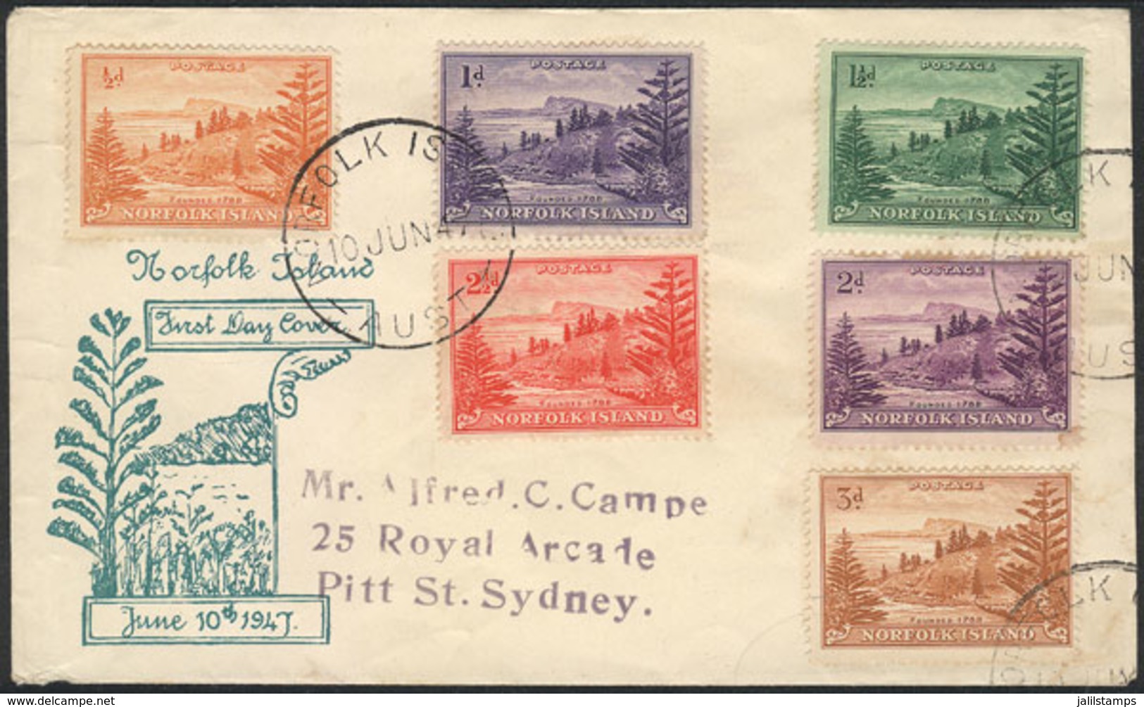 NORFOLK: Cover Sent To Sydney On 10/JUN/1947 With Multicolored Postage Of 6 Different Stamps, VF Quality! - Ile Norfolk