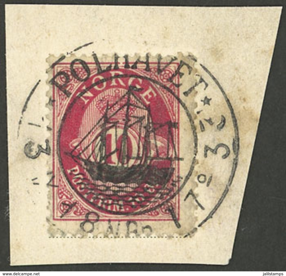 NORWAY: 10o. Stamp On Fragment Of A Postcard With 1917 Cancel Of A POLAR EXPEDITION, Excellent Quality! - Other & Unclassified