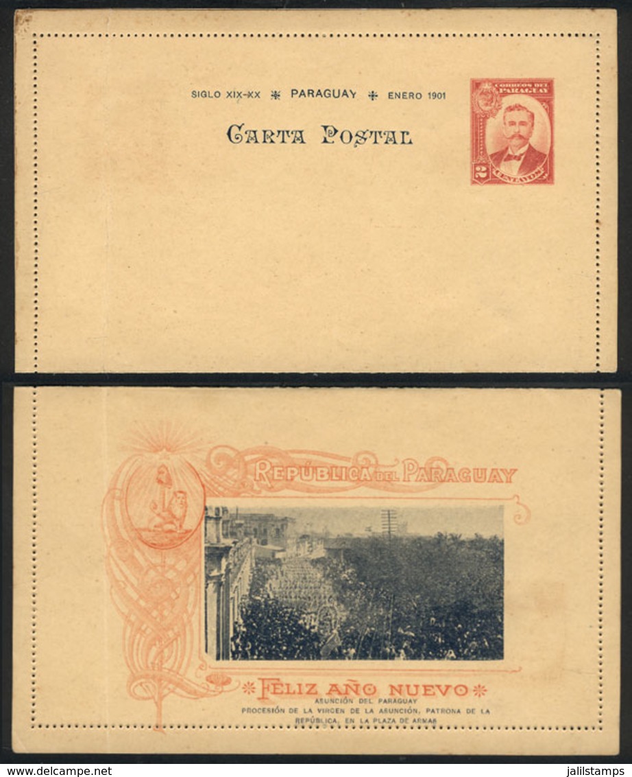 PARAGUAY: 2c. Lettercard Of The Year 1901, With Image Printed On Back: Procession Of Our Lady Of The Assumption, Patrone - Paraguay