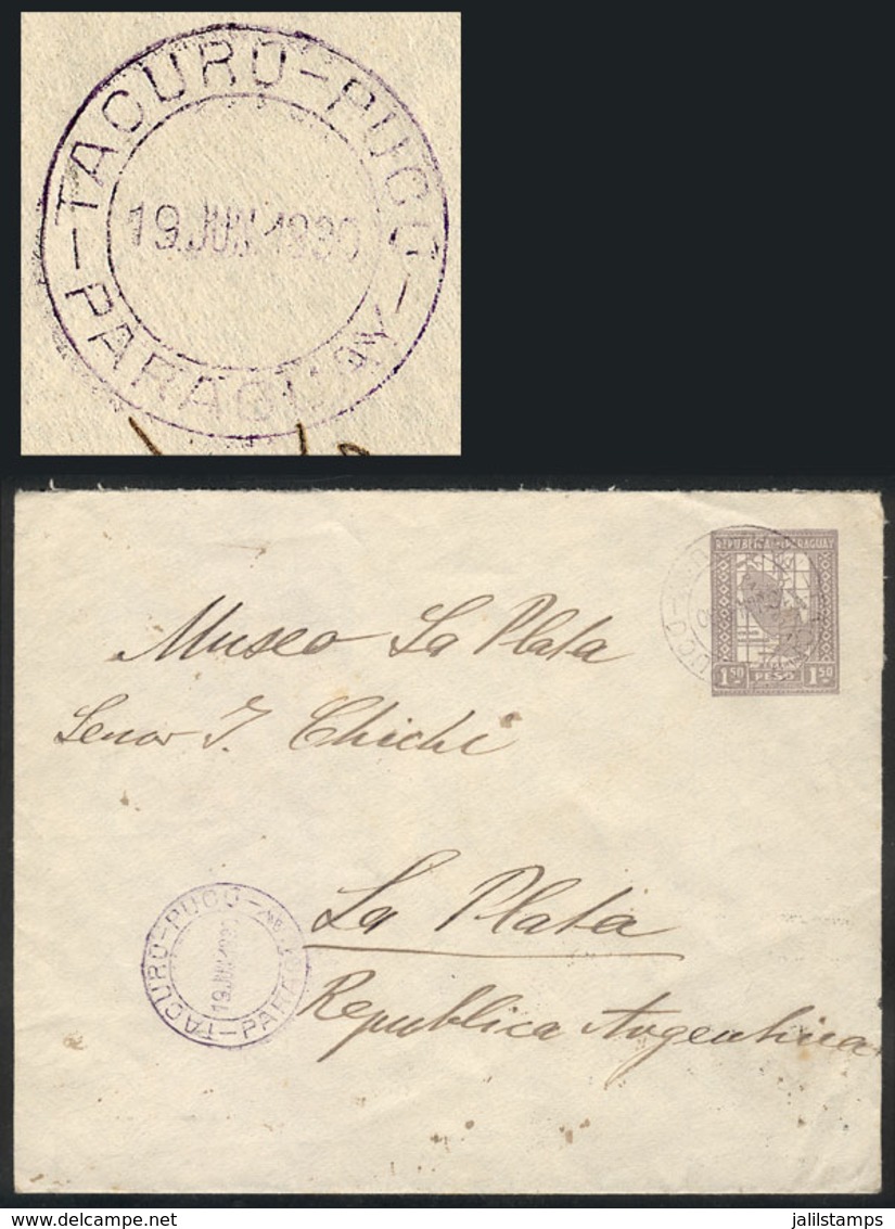 PARAGUAY: Rare Cancel: 1.50P. Stationery Envelope Sent From TACURÚ PUCÚ To Argentina On 19/JUN/1930, Excellent Quality,  - Paraguay