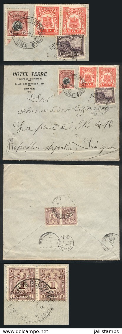 PERU: RARE MIXED POSTAGE: Cover With Corner Card Of Hotel Terre Sent From Lima To Argentina On 20/AP/1929, Franked With  - Peru