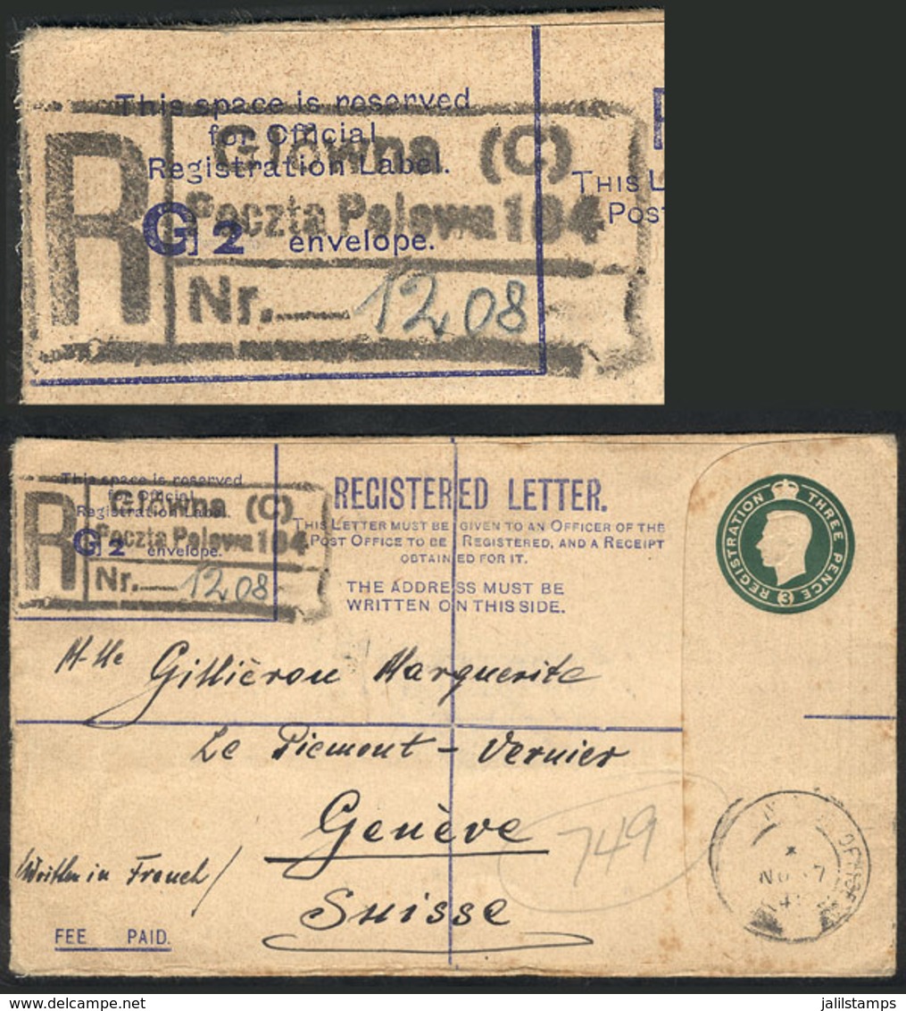 POLAND: British Stationery Envelope For Registered Letter, Without Polish Postage, Sent From GLOWNA To Switzerland On 13 - Autres & Non Classés