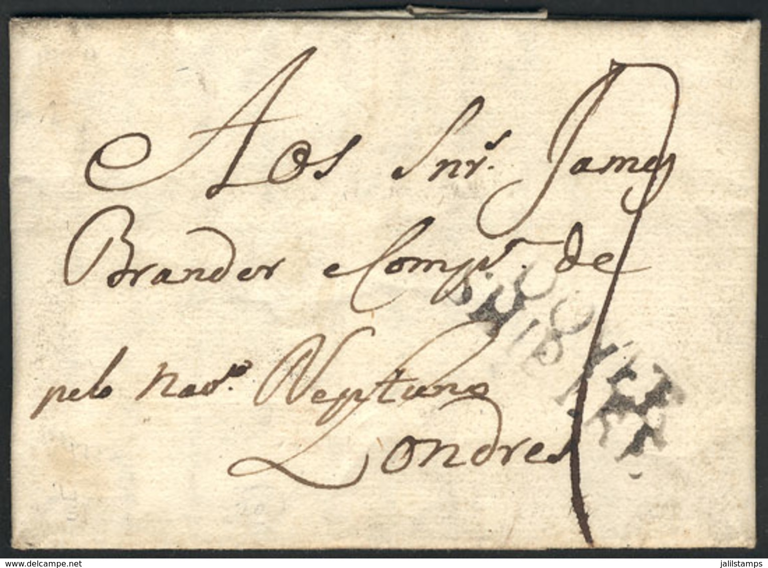 PORTUGAL: Entire Letter Dated Lisboa 6/FE/1774, Sent To London Via Steamship "Neptuno", With Black English Mark "DOVER S - Other & Unclassified