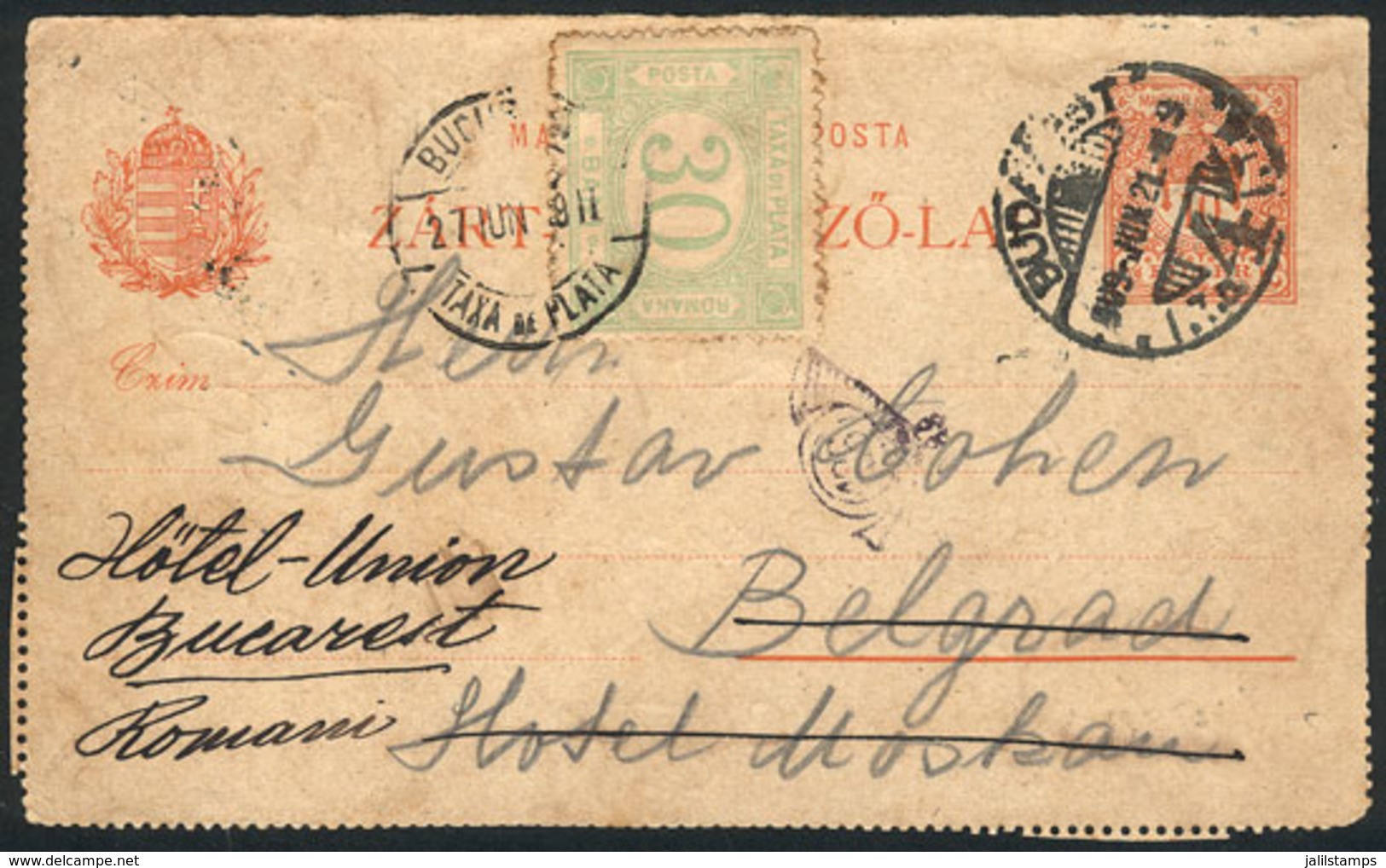 ROMANIA: Front Of A Lettercard Sent From Budapest (Hungary) To Belgrade (Yugoslavia) On 21/JUN/1909 And Forwarded To Buc - Sonstige & Ohne Zuordnung