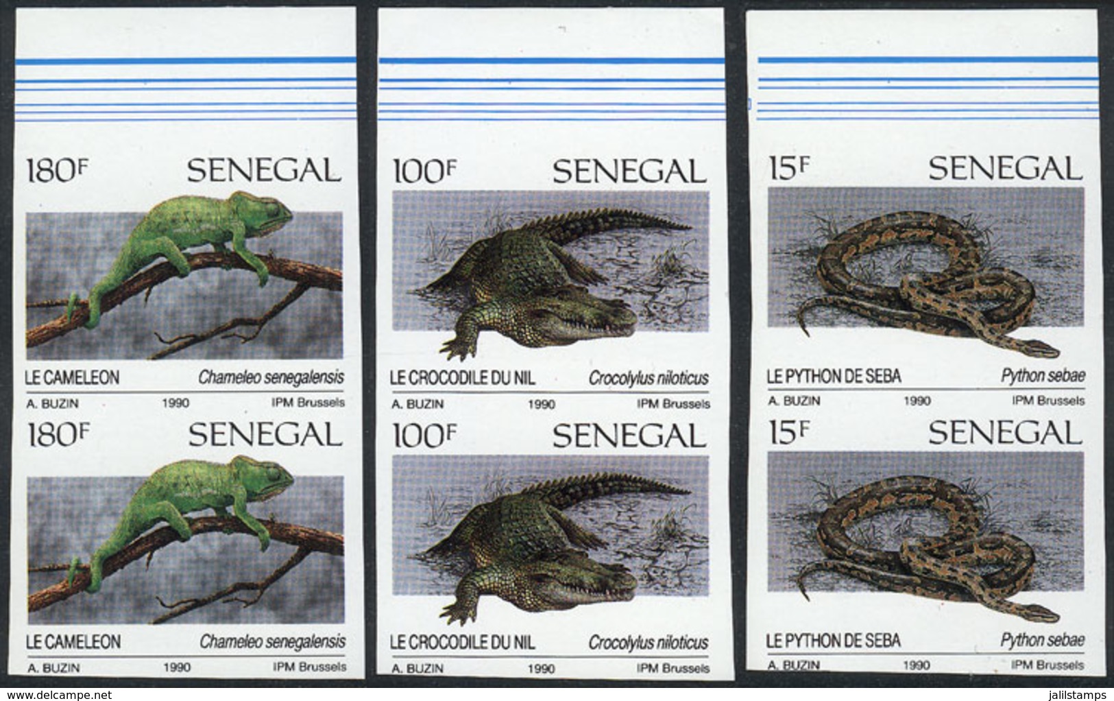 SENEGAL: Yv.894/7 (without 895), 1991 Fauna, 3 Values Of The Set Of 4, IMPERFORATE PAIRS, VF Quality! - Sénégal (1960-...)