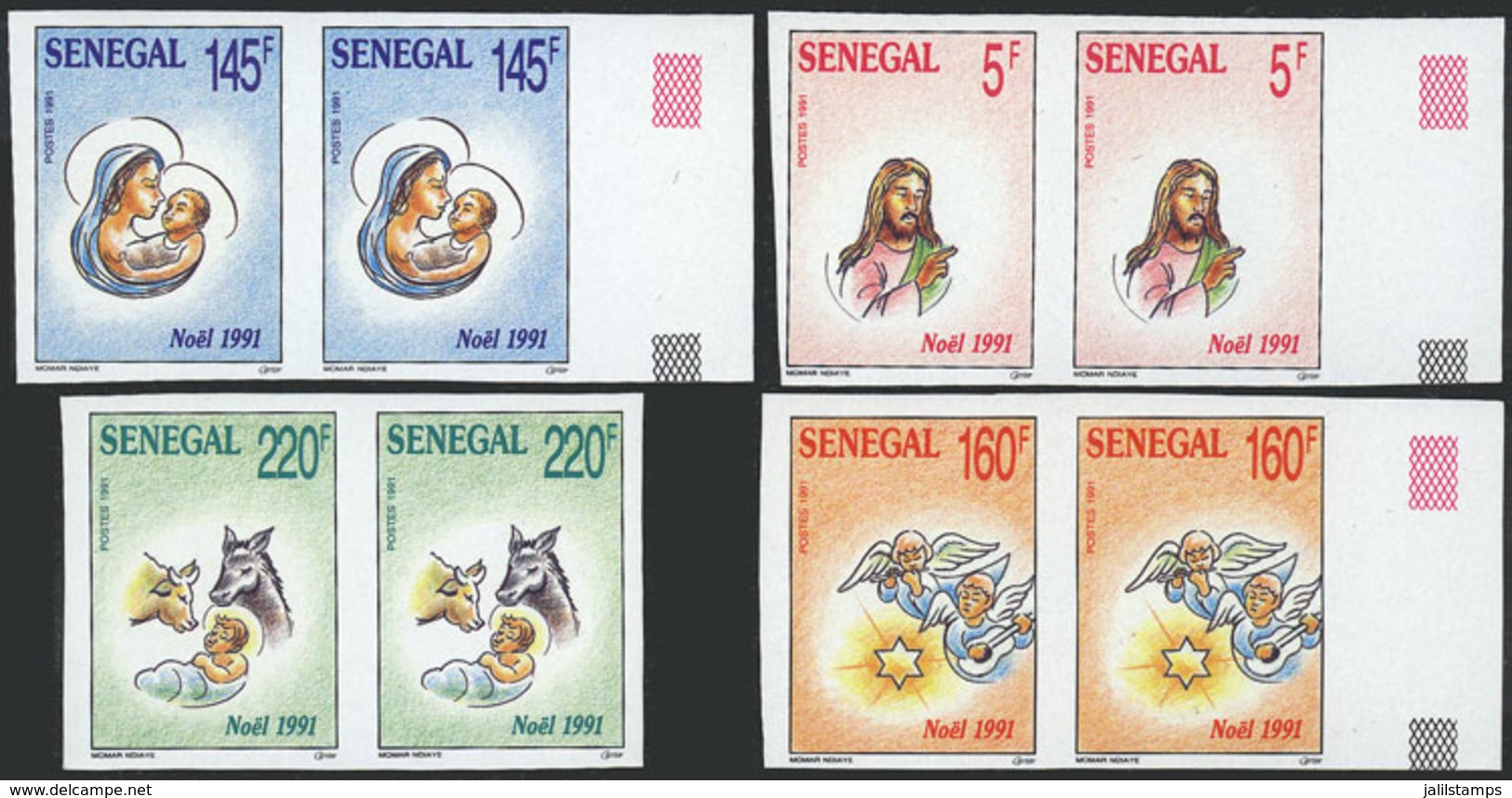 SENEGAL: Yv.935/938, 1991 Christmas, Complete Set Of 4 Values, IMPERFORATE PAIRS, Excellent Quality! - Sénégal (1960-...)