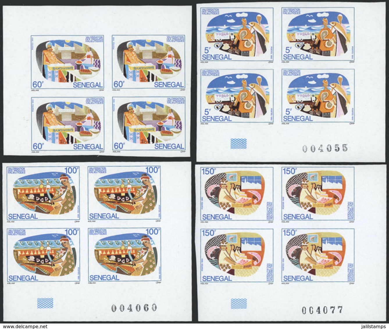 SENEGAL: Yvert 968/971, 1992 Fish Industry, Complete Set Of 4 Values In IMPERFORATE BLOCKS OF 4, Excellent Quality! - Sénégal (1960-...)