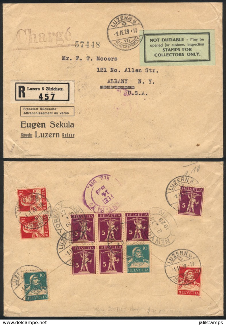 SWITZERLAND: Registered Cover Sent From Luzern To USA On 1/NO/1929 With Very Nice And Colorful Postage Applied On Revers - Sonstige & Ohne Zuordnung