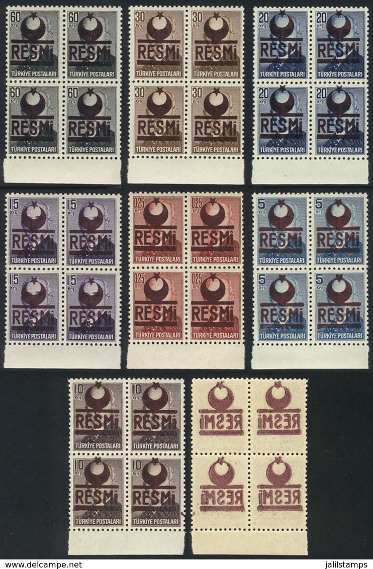 TURKEY: Sc.O17/23, Blocks Of 4, MNH, Excellent Quality. The 10k. Value Has An Interesting OFFSET Impression On Back, VF! - Otros & Sin Clasificación