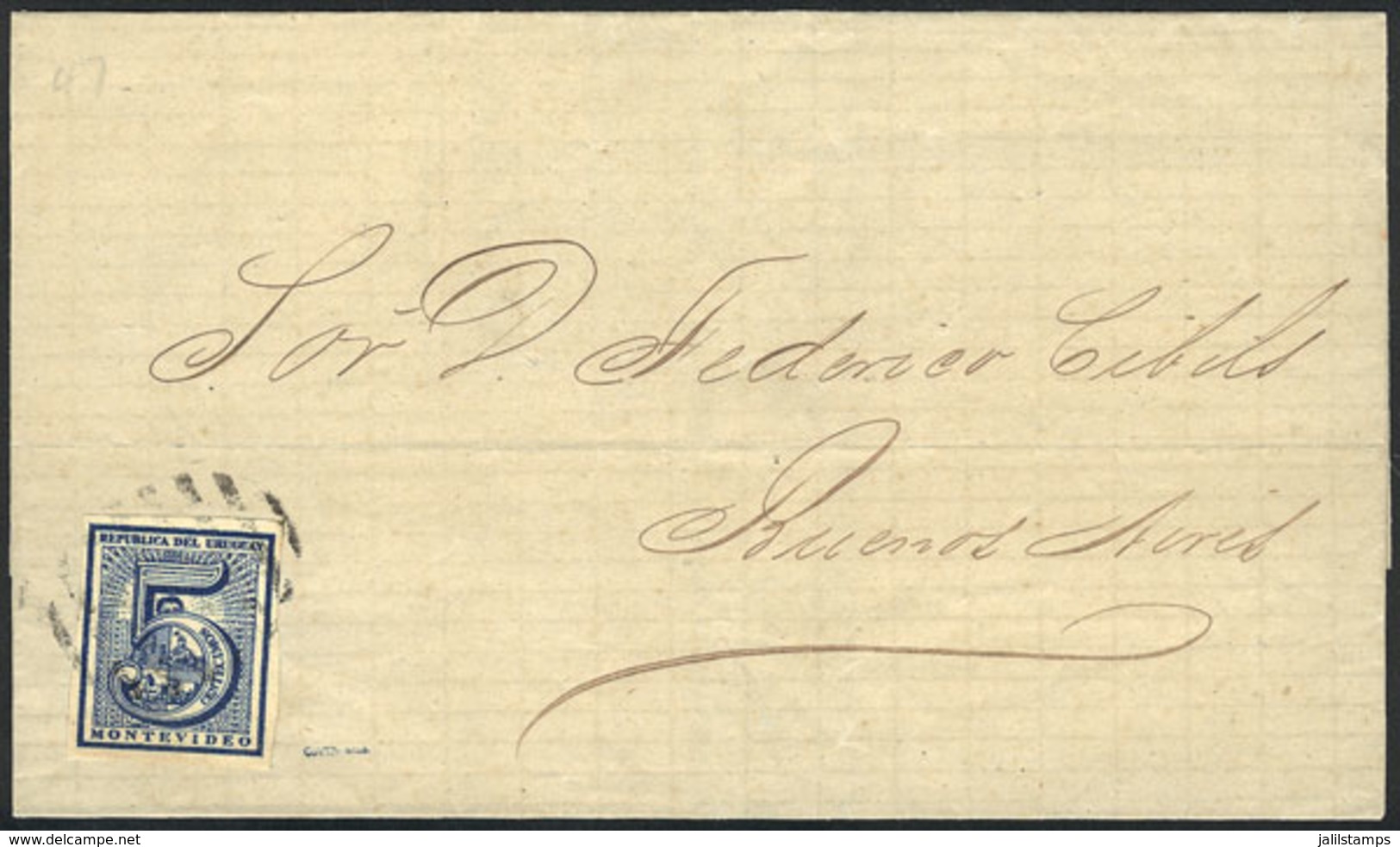 URUGUAY: Folded Cover Franked By Sc.30 (type 47), Sent From Montevideo To Buenos Aires On 3/AU/1868, Excellent Quality! - Uruguay