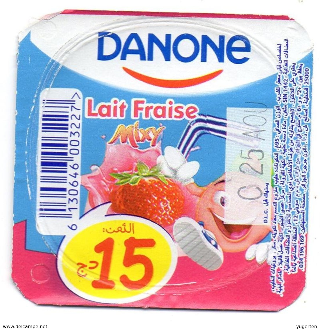 Opercule Cover Yaourt Yogurt " Danone " Lait Fraise 15 DA Yoghurt Yoghourt Yahourt Yogourt - Opercules De Lait