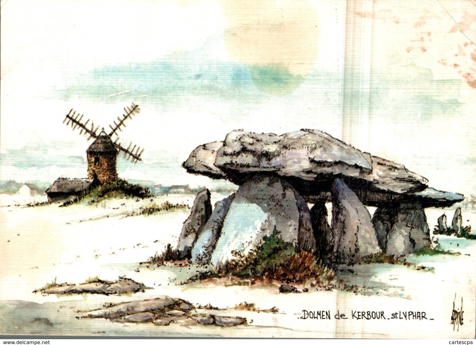 Dolmen De Kerbour St Lyphar Aquarelle Originale De Robert Lepine 1986    CPM Ou CPSM - Saint-Lyphard