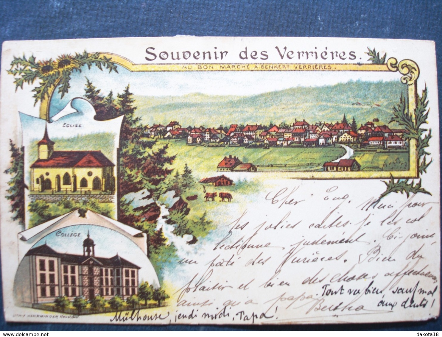 Suisse  ,les Verrières ,souvenir De 1898..     ....petites Marques Verso Bas - Les Verrières