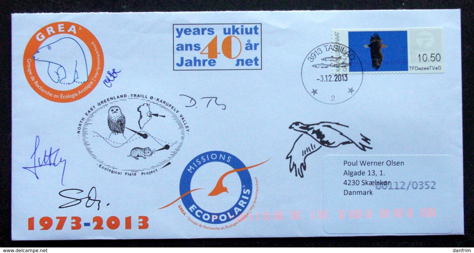 Greenland 2013 Special Cover "GREA" With Franking Label Sent To Denmark ( LOT 3601 ) - Storia Postale