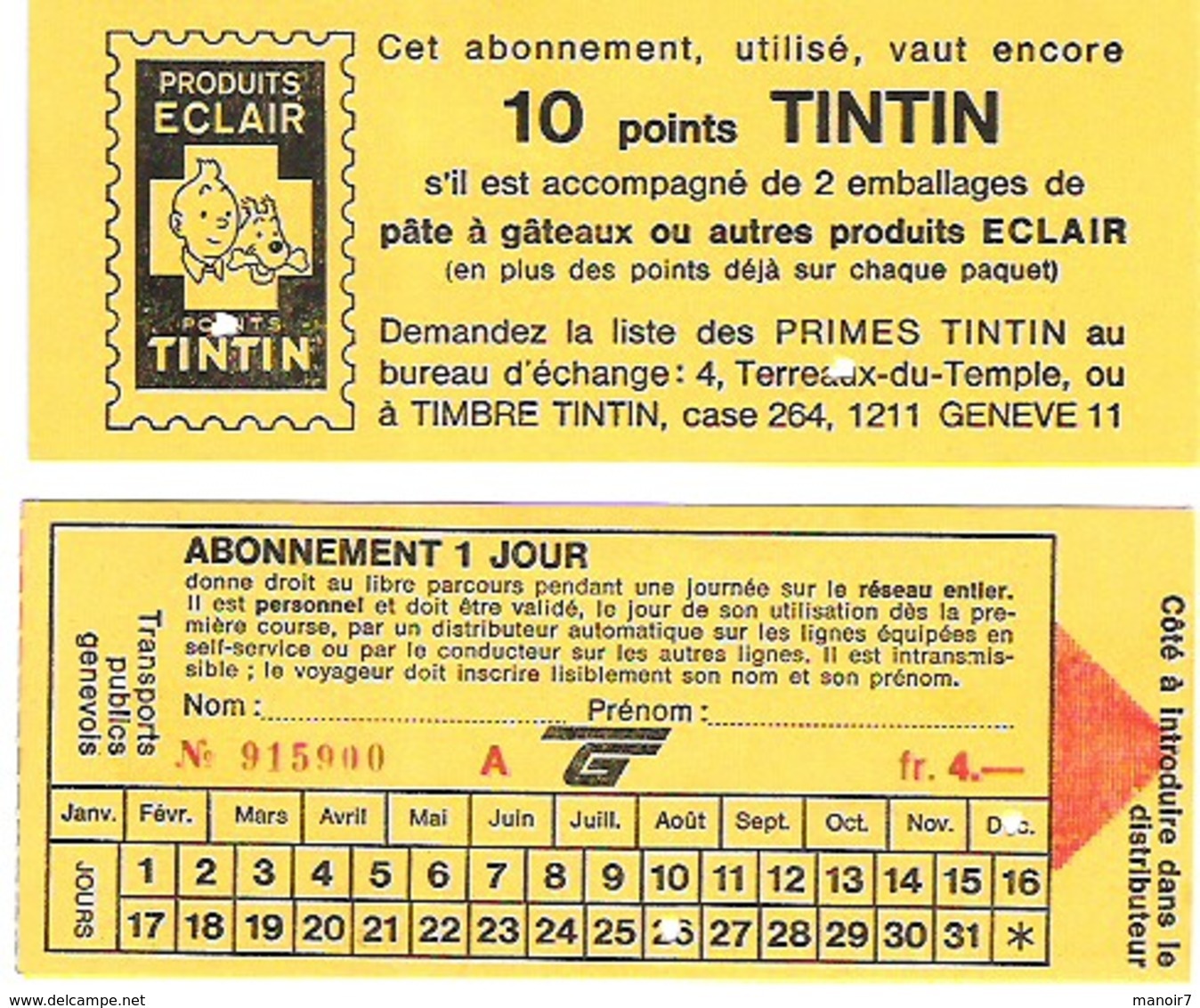 Carte Journalière De Bus Avec Points Tintin - Autres & Non Classés