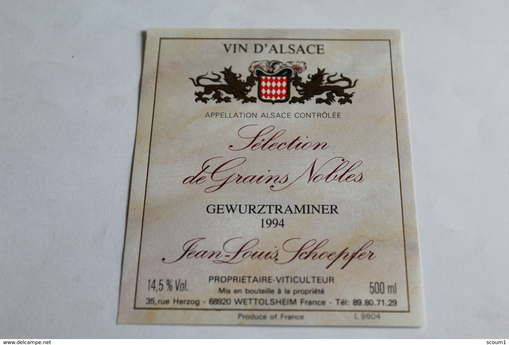 Etiquette Neuve Vin D Alsace  Gewurztraminer 1994 Jean Louis Schoepfer - Gewurztraminer