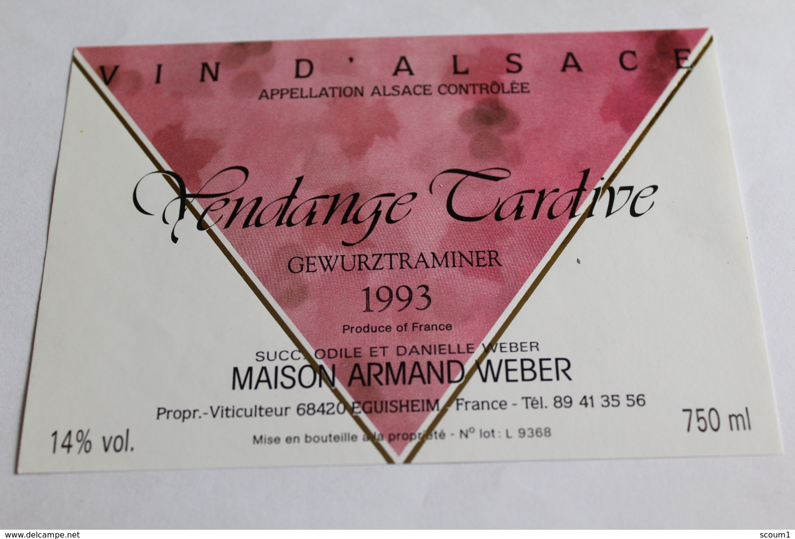 Etiquette Neuve Vin D Alsace  Gewurztraminer 1993 Maison Armand Weber 14o Vendange Tardive - Gewurztraminer