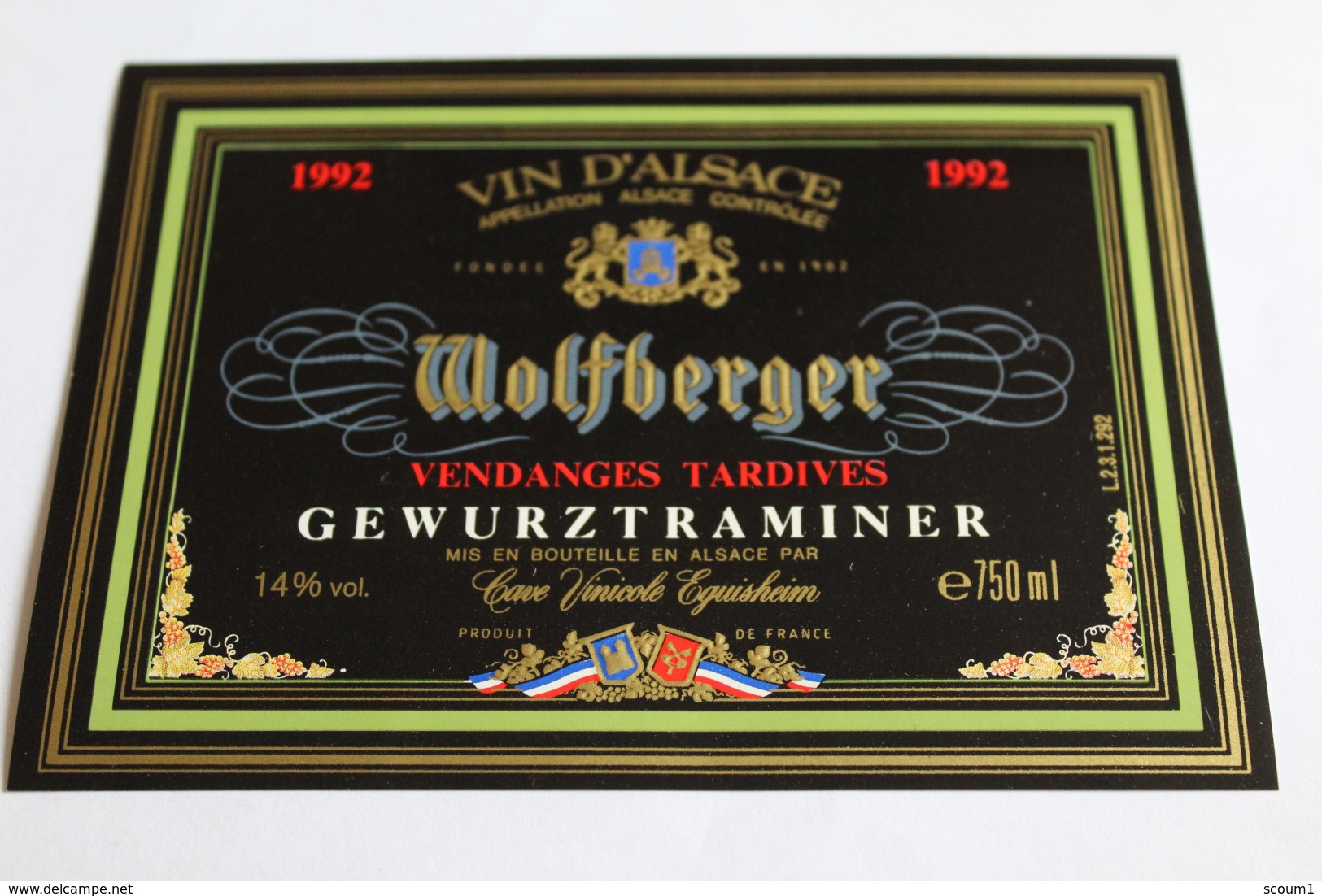 Etiquette Neuve Vin D Alsace  Gewurztraminer  14o Wolfberger Vendanges Tardives 1992 - Gewürztraminer