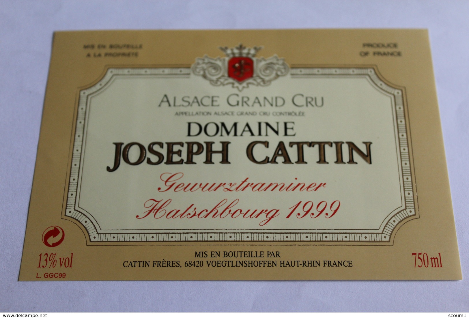 Etiquette Neuve Vin D Alsace  Gewurztraminer Hatschbourg 1999 Domaine Josef Cattin 13o - Gewurztraminer