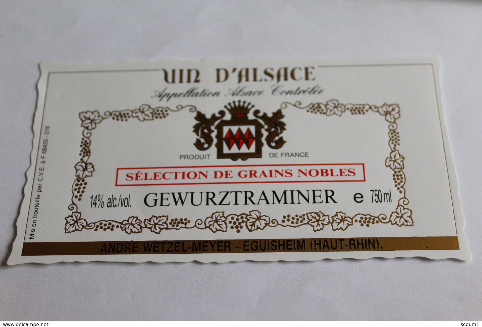 Etiquette Neuve Vin D Alsace  Gewurztraminer  14o Selection De Grains Nobles Andre Wetzel Meyer - Gewurztraminer