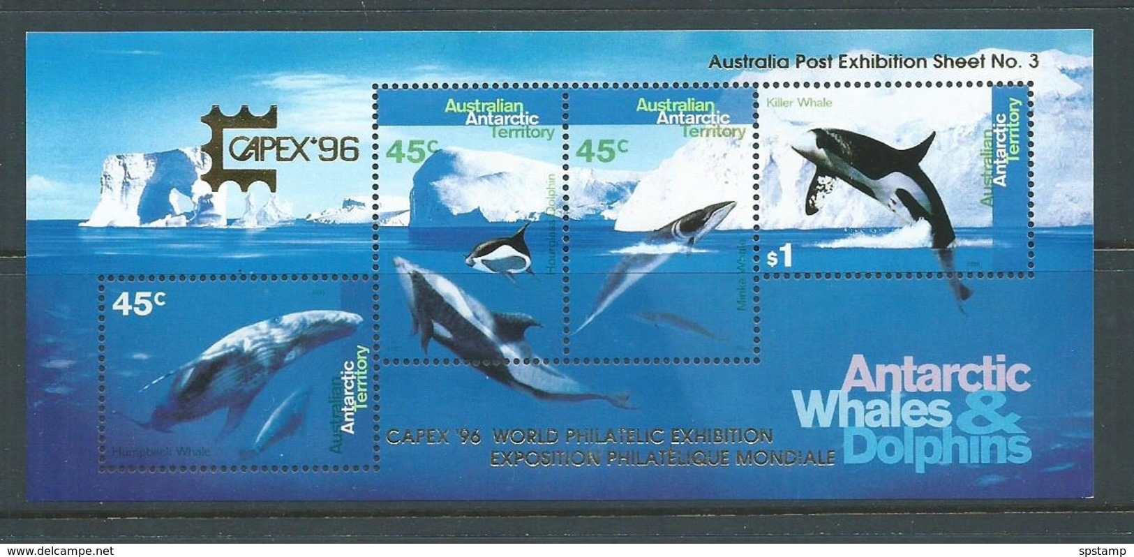 Australian Antarctic Territory 1995 Whale & Dolphin Miniature Sheet MNH 1996 Capex Overprint - Unused Stamps