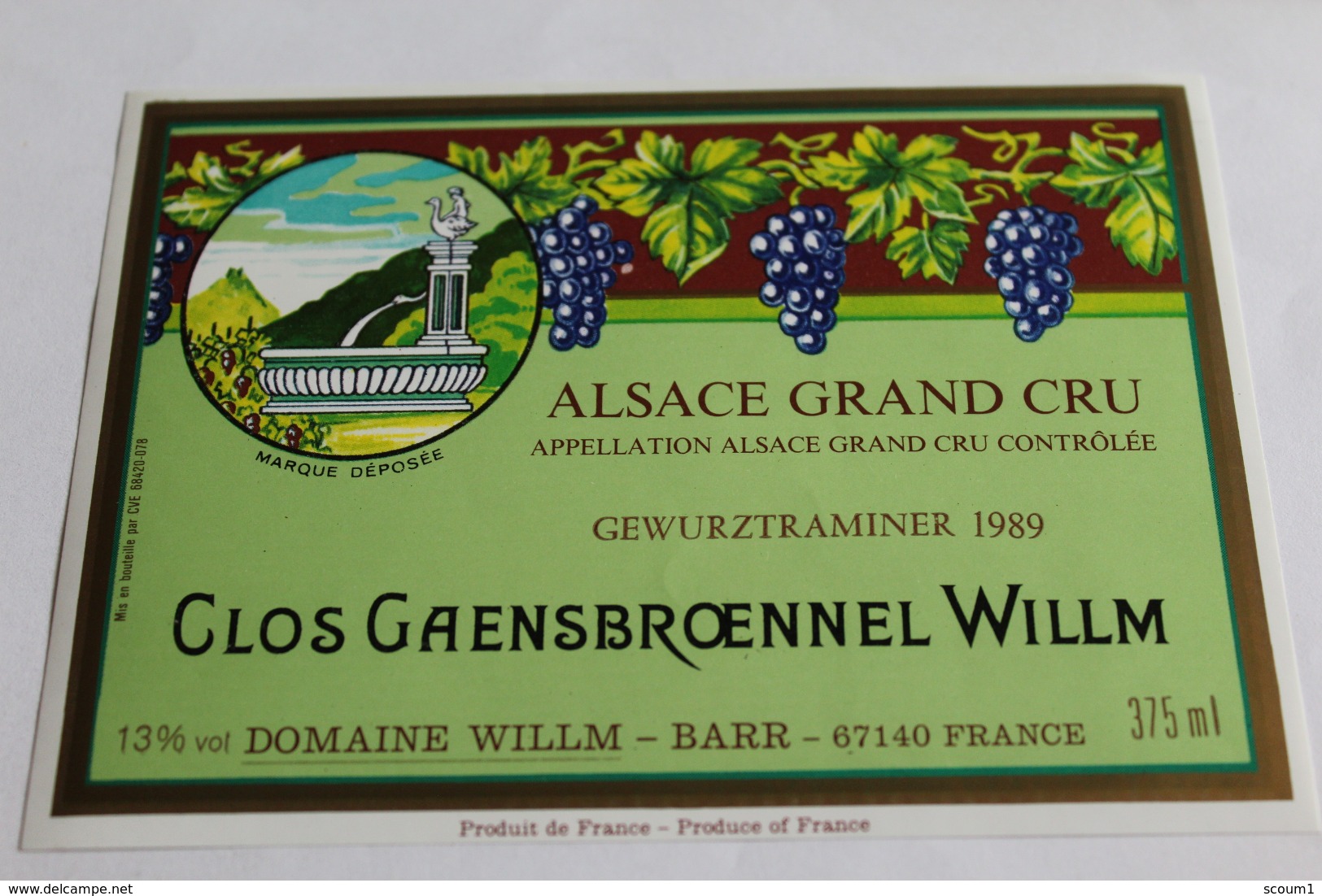 Etiquette Neuve Vin D Alsace  Gewurztraminer 13o Clos Gaensbroennel  Willm 1989 - Gewurztraminer