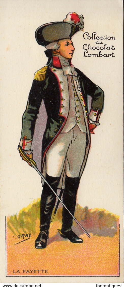 Thematiques Chromo Militaria Collection Du Chocolat Lombart Officier La Fayette Illustrateur H Gray - Lombart