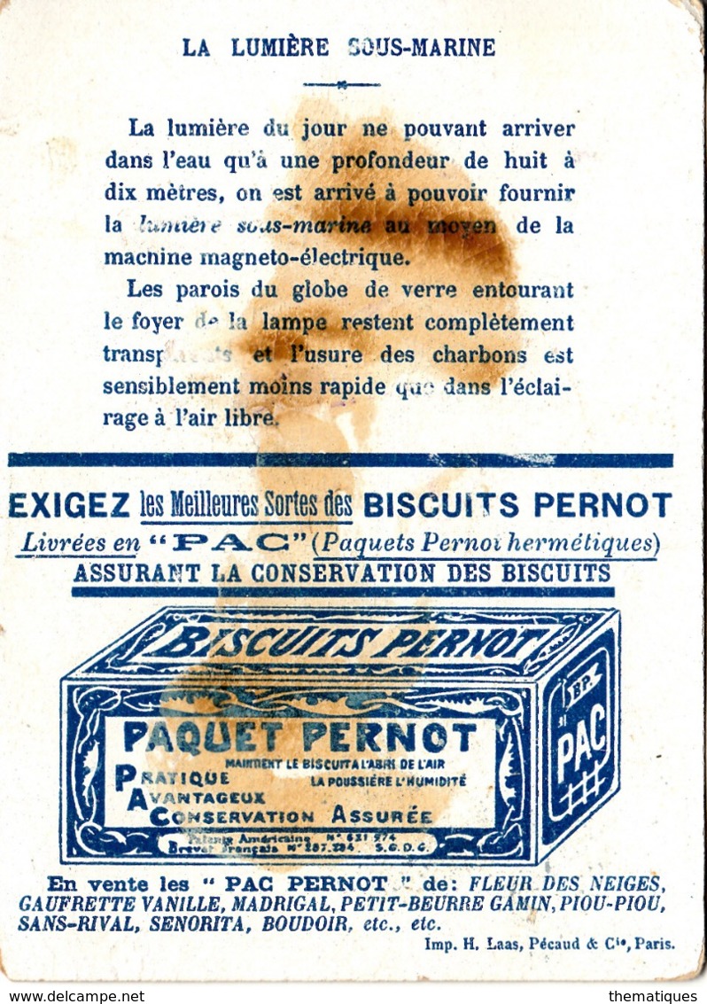 Thematiques Chromo Biscuits Pernot L'Eclairage Sous Marin La Lumiere Sous Marine Scaphandrier - Pernot