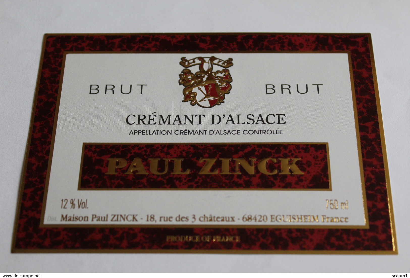 Etiquette Neuve Vin D Alsace  Cremant  12o Paul Zinck - White Wines