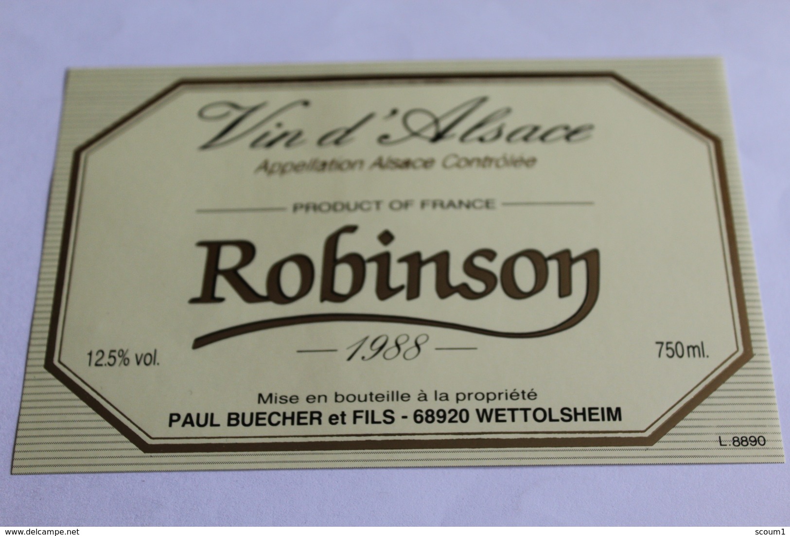 Etiquette Neuve Vin D Alsace 12.5 Robinson 1988 - White Wines