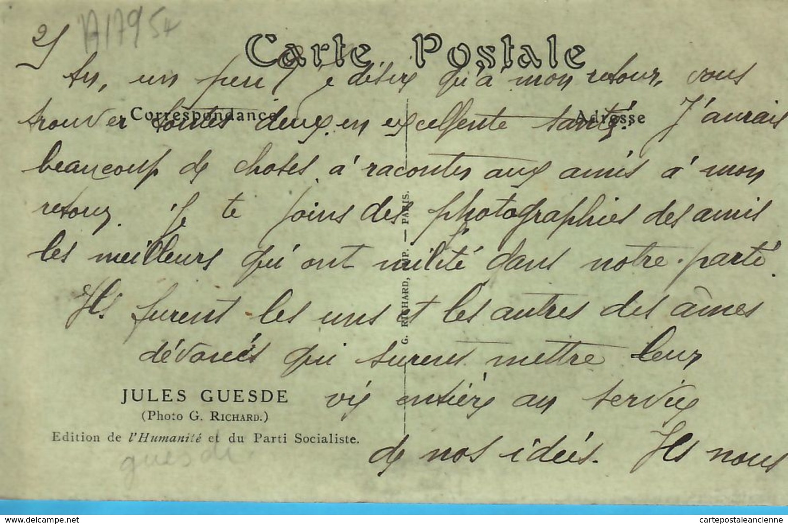 Poli119 Peu Commun Lisez ! JULES GUESDE Jules Bazile 1845-1922 Photo G. RICHARD 1920s Edition HUMANITE PARTI SOCIALISTE - Personnages