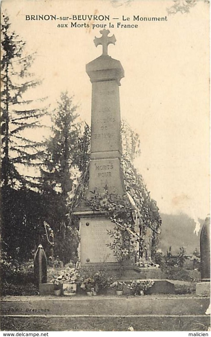 -dpt Div-ref-AM804- Nièvre - Brinon Sur Beuvron - Monument Aux Morts Guerre 1914-18 - Monuments Aux Morts - - Brinon Sur Beuvron