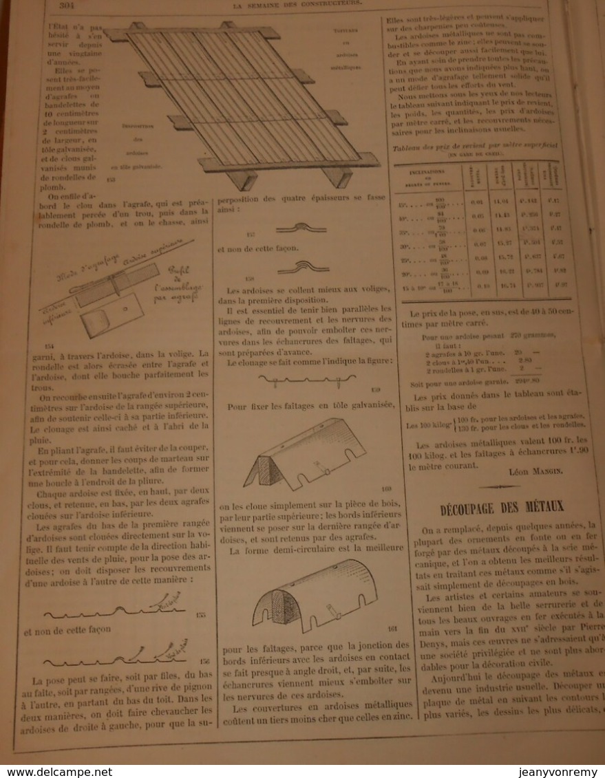 La Semaine Des Constructeurs. N°26. 29 Décembre 1877.L'Hôtel De Fieubet. Découpage Des Métaux. - Revistas - Antes 1900