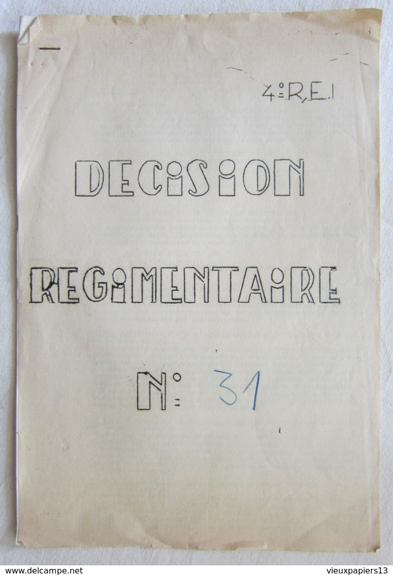 Rare Document 4e REI Décision Régimentaire #31 1960 AFN Citations Guerre D'Algérie LEGION ETRANGERE Georgeon - Documents
