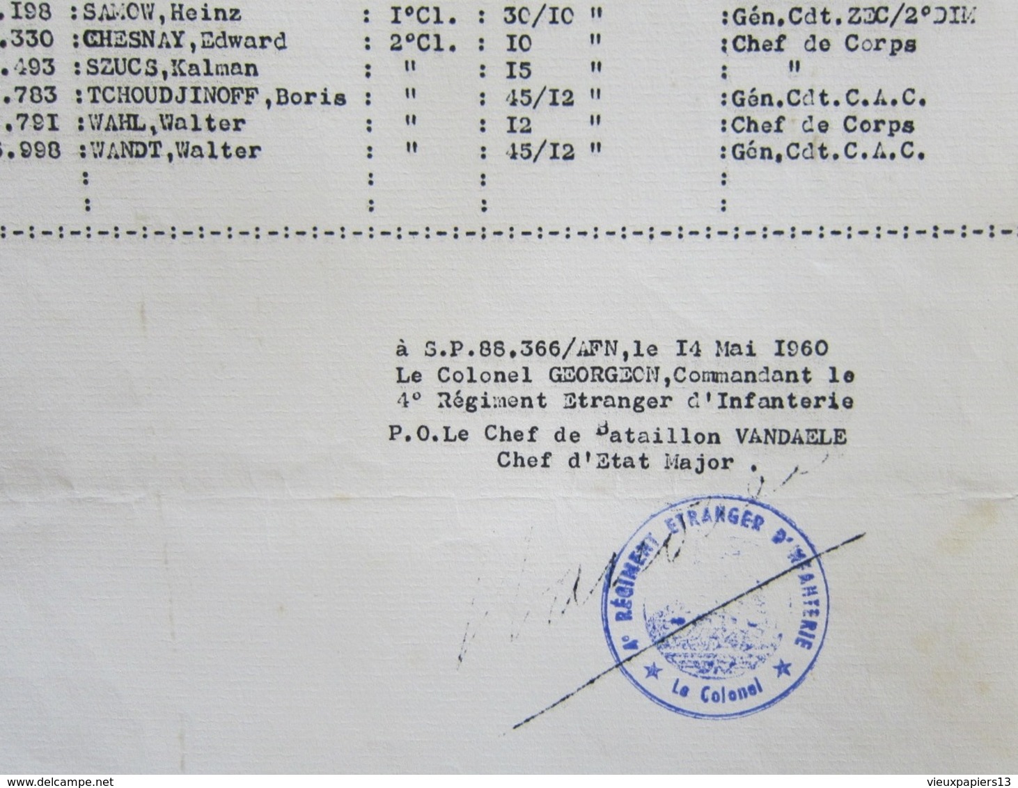 Rare Document 4e REI Décision Régimentaire #31 1960 AFN Citations Guerre D'Algérie LEGION ETRANGERE Georgeon - Documents