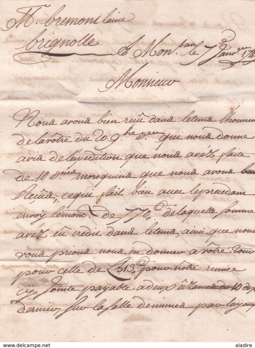 1749 - Marques Postale De Montauban & Manuscrite, Tarn Et  Garonne Sur LAC De 3 Pages Vers Brignolle, Brignoles, Var - 1701-1800: Precursores XVIII