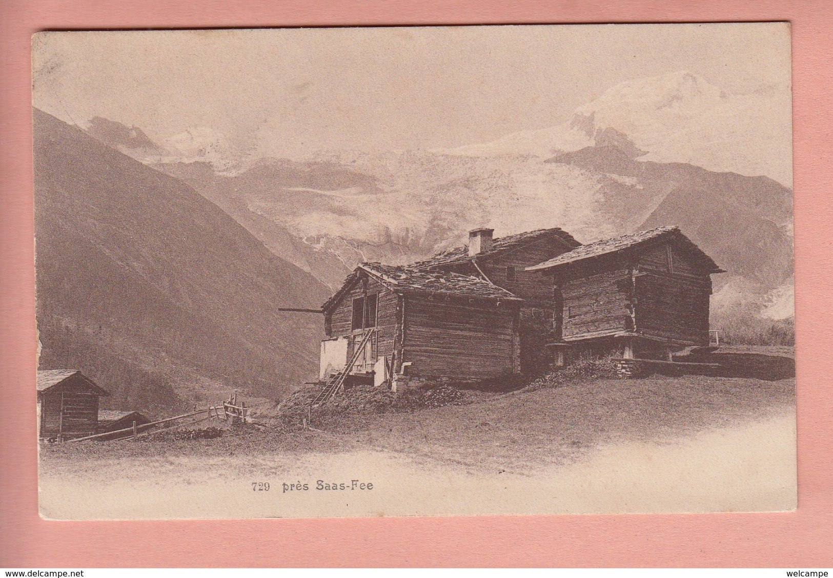 OUDE POSTKAART  - ZWITSERLAND - SCHWEIZ - SUISSE -       PRES  SAAS FEE -  1907 - Saas-Fee