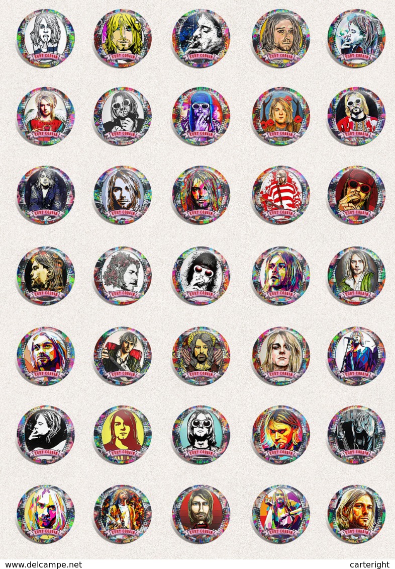 175 X Rock Kurt Cobain Music Fan ART BADGE BUTTON PIN SET (1inch/25mm Diameter) - Música