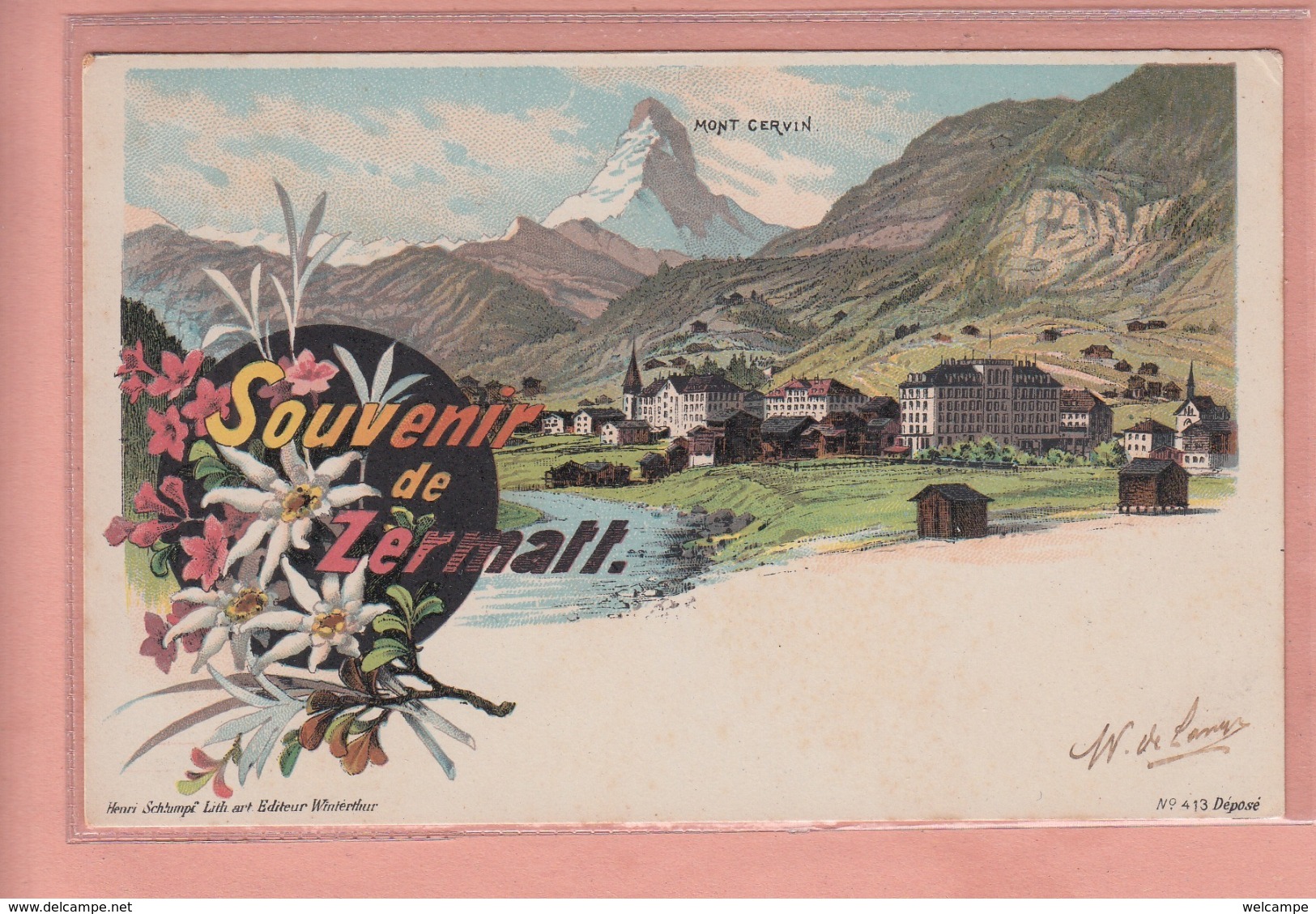 OUDE POSTKAART  - ZWITSERLAND - SCHWEIZ - SUISSE -       LITHO 1900'S - SOUVENIR DE ZERMATT - Zermatt