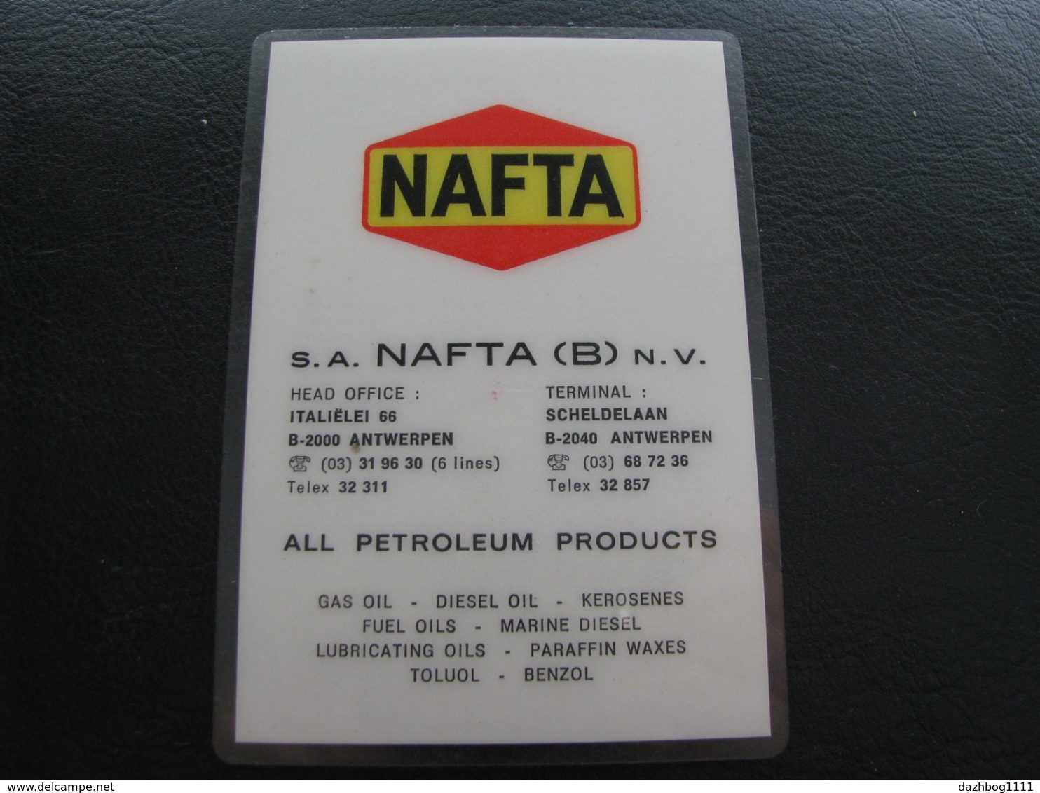 Belgium Pocket Calendar Oil Company NAFTA 1972 Plastic Rare - Small : 1971-80