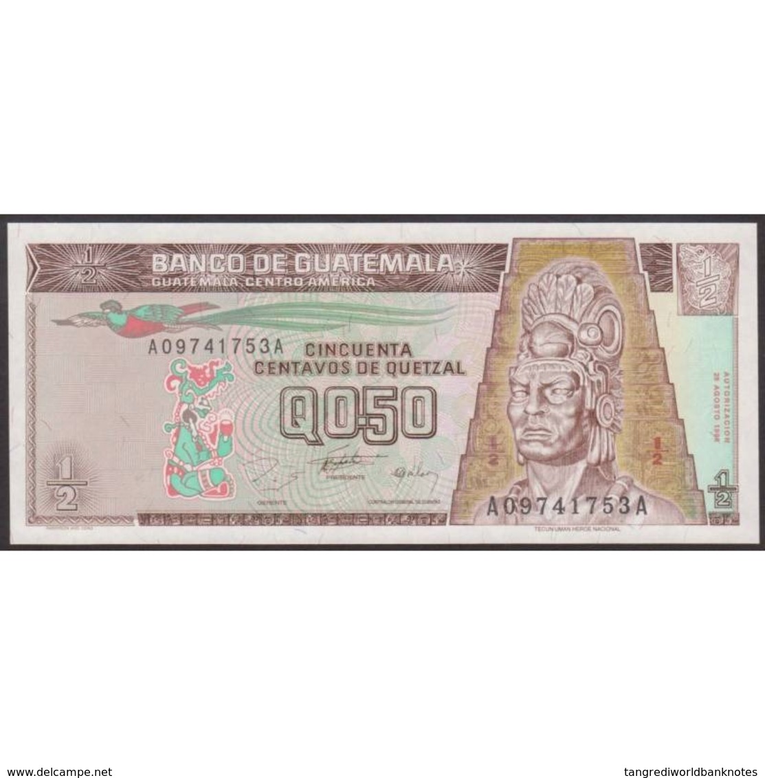 TWN - GUATEMALA 96a - ½ Quetzal 28.8.1996 A XXXXXXXX A - Printer: HARRISON AND SONS UNC - Guatemala